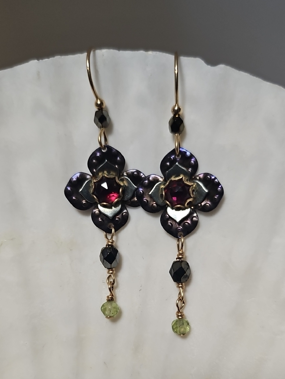 Holly Yashi Niobium Garnet Crystal Dangle Earrings - Picture 2 of 8